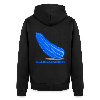 Blaue Gurke Bluecumber Gurken - Unisex Premium Bio Zip Hoodie - Schwarz - Hinten - Nico (187cm)
