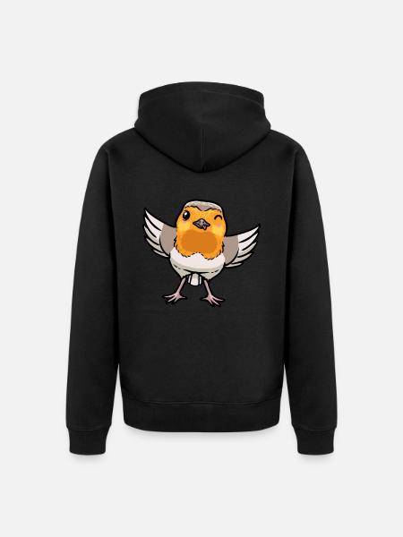 Robin Bird Kawaii Émoticône - Veste à capuche bio Premium Unisexe - noir