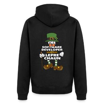 The Software Developer Leprechaun St Patrick's Day - Unisex Premium Organic Zip Hoodie - black - Back - Nico (187cm)
