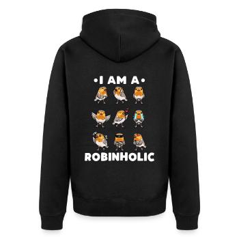 Robin Bird Robinholic - Unisex Premium Organic Zip Hoodie - black - Back - Nico (187cm)