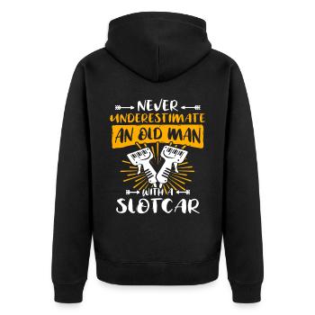 Slot Car Racing Old Man - Unisex Premium Bio Zip Hoodie - Schwarz - Hinten - Nico (187cm)