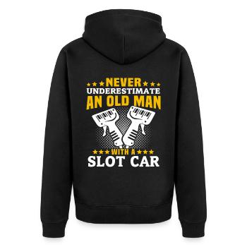 Slot Car Racing Old Man - Unisex Premium Bio Zip Hoodie - Schwarz - Hinten - Nico (187cm)