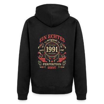 1991 Ein echtes Original seit 1991 - Unisex Premium Bio Zip Hoodie - Schwarz - Hinten - Nico (187cm)
