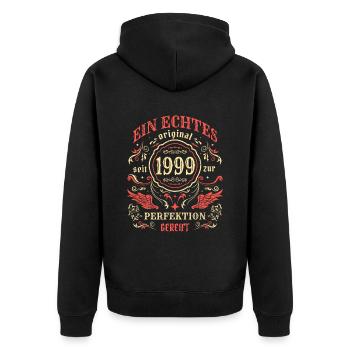 1999 Ein echtes Original seit 1999 - Unisex Premium Bio Zip Hoodie - Schwarz - Hinten - Nico (187cm)