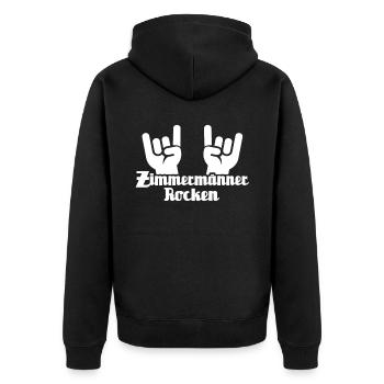 Zimmermann Zimmerer Zimmerleute - Unisex Premium Bio Zip Hoodie - Schwarz - Hinten - Nico (187cm)