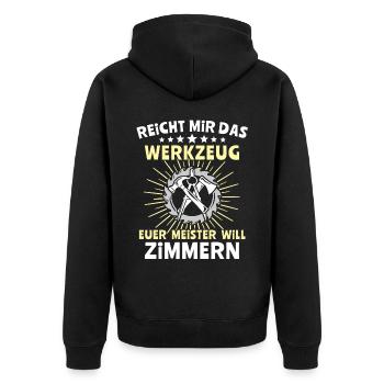 Zimmermann Zimmerer Zimmerleute - Unisex Premium Bio Zip Hoodie - Schwarz - Hinten - Nico (187cm)