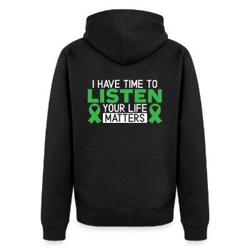 I Have Time To Listen Mental Health Awareness - Unisex Premium Organic Zip Hoodie - black - Back - Nico (187cm)