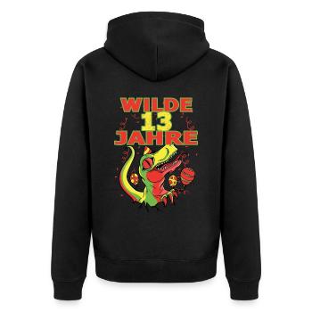 Wilde 13 Jahre 13 Geburtstag Dino Dinosaurier trex - Unisex Premium Bio Zip Hoodie - Schwarz - Hinten - Nico (187cm)