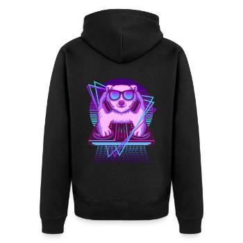 Vaporwave Eisbär DJ Pult Eisbär - Unisex Premium Bio Zip Hoodie - Schwarz - Hinten - Nico (187cm)