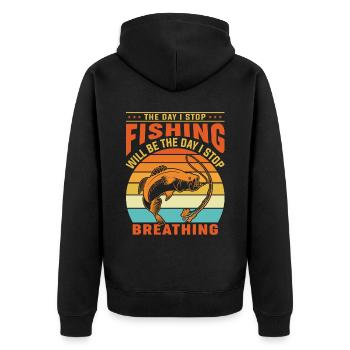 Der Tag, an dem ich aufhöre zu angeln, wird der Ta - Unisex Premium Bio Zip Hoodie - Schwarz - Hinten - Nico (187cm)