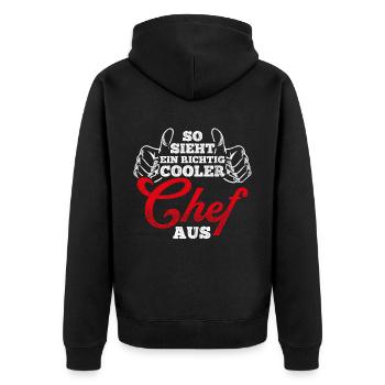 So Sieht Ein Richtig Cooler Chef aus Vorgesetzter - Unisex Premium Bio Zip Hoodie - Schwarz - Hinten - Nico (187cm)