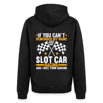 Slotcar Slotracing - Unisex Premium Bio Zip Hoodie - Schwarz - Hinten - Nico (187cm)
