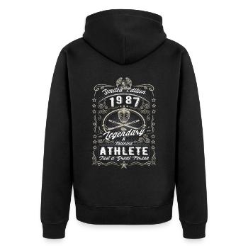 Vintage 1987 Ice Hockey Birthday Gift Hobby - Unisex Premium Organic Zip Hoodie - black - Back - Nico (187cm)