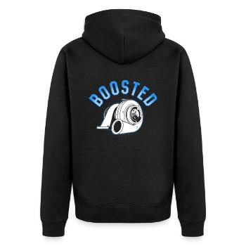 Turbolader Boosted - Turbo & Tuning - Unisex Premium Bio Zip Hoodie - Schwarz - Hinten - Nico (187cm)