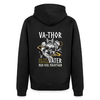 Herren Vathor - Vatertag Vatertagsgeschenk Viking - Unisex Premium Bio Zip Hoodie - Schwarz - Hinten - Nico (187cm)