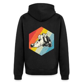 Brazilian Jiu Jitsu MMA Bjj Hugger - Unisex Premium Bio Zip Hoodie - Schwarz - Hinten - Nico (187cm)