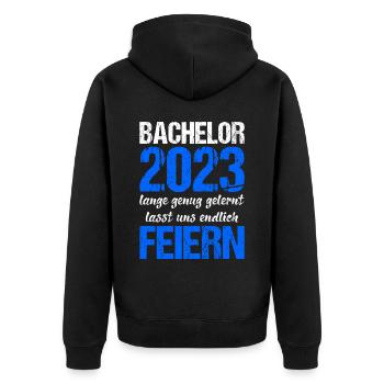 Bachelor 2023 Lange Genug Gelernt Lasst Uns Feiern - Unisex Premium Bio Zip Hoodie - Schwarz - Hinten - Nico (187cm)