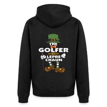 The Golfer Leprechaun St Patrick's Day - Unisex Premium Bio Zip Hoodie - Schwarz - Hinten - Nico (187cm)