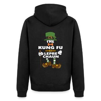 The Kung Fu Leprechaun St Patrick's Day - Unisex Premium Organic Zip Hoodie - black - Back - Nico (187cm)