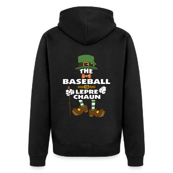 The Baseball Leprechaun St Patrick's Day - Unisex Premium Organic Zip Hoodie - black - Back - Nico (187cm)