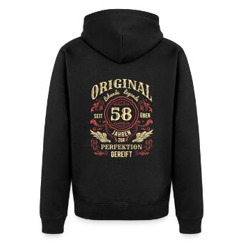 Original Lebende Legende Seit Über 58 Jahren - Unisex Premium Bio Zip Hoodie - Schwarz - Hinten - Nico (187cm)