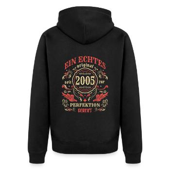 2005 Ein echtes Original seit 2005 - Unisex Premium Bio Zip Hoodie - Schwarz - Hinten - Nico (187cm)