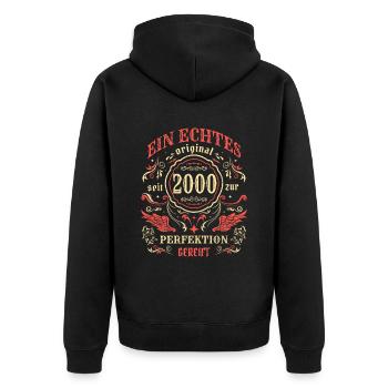 2000 Ein echtes Original seit 2000 - Unisex Premium Bio Zip Hoodie - Schwarz - Hinten - Nico (187cm)