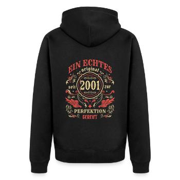 2001 Ein echtes Original seit 2001 - Unisex Premium Bio Zip Hoodie - Schwarz - Hinten - Nico (187cm)