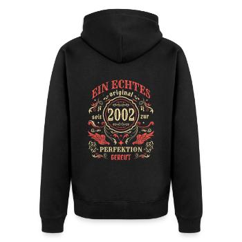 2002 Ein echtes Original seit 2002 - Unisex Premium Bio Zip Hoodie - Schwarz - Hinten - Nico (187cm)