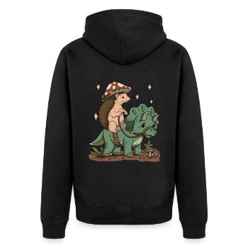 Cottagecore Igel - Unisex Premium Bio Zip Hoodie - Schwarz - Hinten - Nico (187cm)