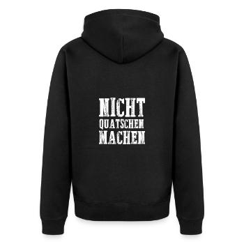 Nicht quatschen machen - Unisex Premium Bio Zip Hoodie - Schwarz - Hinten - Nico (187cm)