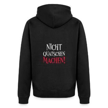 Nicht quatschen machen - Unisex Premium Bio Zip Hoodie - Schwarz - Hinten - Nico (187cm)