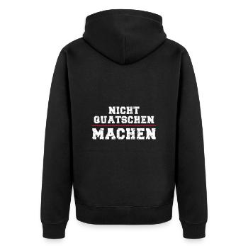 Nicht quatschen machen - Unisex Premium Bio Zip Hoodie - Schwarz - Hinten - Nico (187cm)
