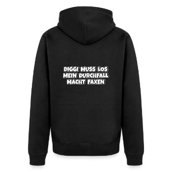 Diggi muss los mein Durchfall macht Faxen - Unisex Premium Bio Zip Hoodie - Schwarz - Hinten - Nico (187cm)