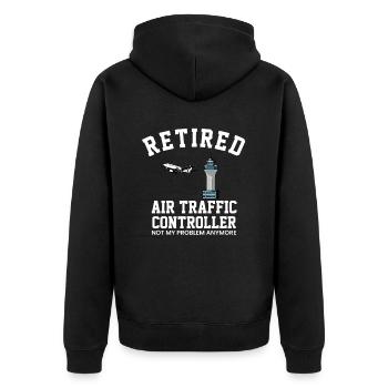 Retired Air traffic controller - Unisex Premium Bio Zip Hoodie - Schwarz - Hinten - Nico (187cm)