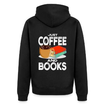 Drinking coffee Reading books Being happy - Unisex Premium Organic Zip Hoodie - black - Back - Nico (187cm)
