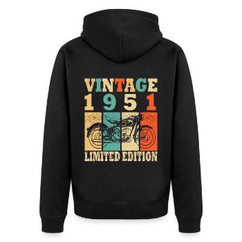 1951 Né anniversaire motard motard cadeau - Veste à capuche bio Premium Unisexe - noir - Dos - Nico (187cm)