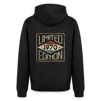 Limitierte Edition Awesome Vintage 1970 Geburtstag - Unisex Premium Bio Zip Hoodie - Schwarz - Hinten - Nico (187cm)