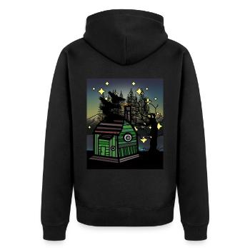 Hütte Wald Raben Waldbewohner wohnen Bauwagen - Unisex Premium Bio Zip Hoodie - Schwarz - Hinten - Nico (187cm)