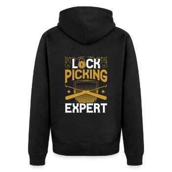 Lockpicking Experte Schloss Lock Picking Knacken - Unisex Premium Bio Zip Hoodie - Schwarz - Hinten - Nico (187cm)