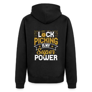 Lock Picking Ist Meine Superkraft Schloss Knacken - Unisex Premium Bio Zip Hoodie - Schwarz - Hinten - Nico (187cm)