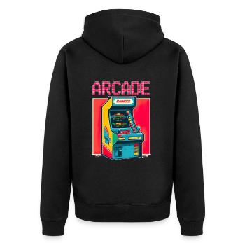 Retro Arcade Game Videospiel für Gamer - Unisex Premium Bio Zip Hoodie - Schwarz - Hinten - Nico (187cm)