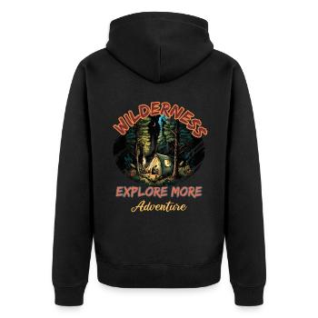 Wildnis Abenteuer Entdecken Zelten - Unisex Premium Bio Zip Hoodie - Schwarz - Hinten - Nico (187cm)