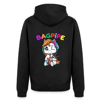 Einhorn spielt Dudelsack Dudelsackmusik Unicorn - Unisex Premium Bio Zip Hoodie - Schwarz - Hinten - Nico (187cm)