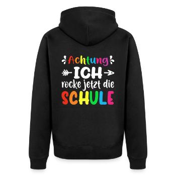 Einschulung Schulkind Kindergarten Geschenkidee - Unisex Premium Bio Zip Hoodie - Schwarz - Hinten - Nico (187cm)