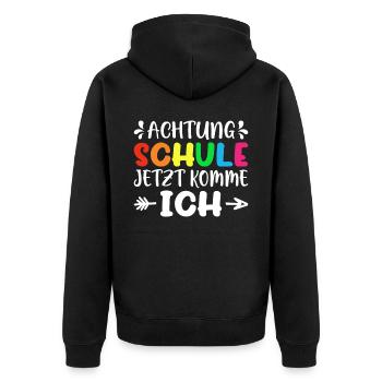 Einschulung Schulkind Kindergarten Geschenkidee - Unisex Premium Bio Zip Hoodie - Schwarz - Hinten - Nico (187cm)