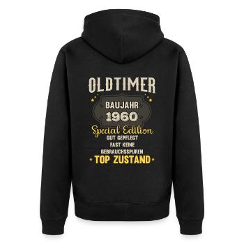 Oldtimer Baujahr 1960 - 63. Geburtstag - Unisex Premium Bio Zip Hoodie - Schwarz - Hinten - Nico (187cm)