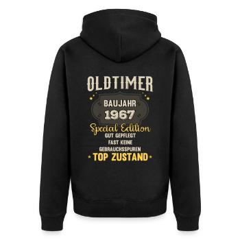 Oldtimer Baujahr 1967 - 56. Geburtstag - Unisex Premium Bio Zip Hoodie - Schwarz - Hinten - Nico (187cm)