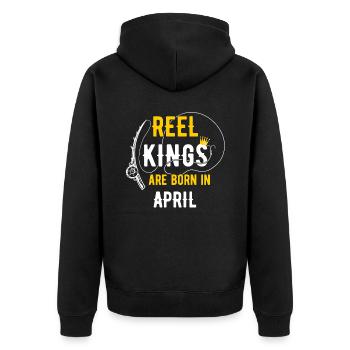 Reel Kings Are Born in April Fisherman Birthday - Unisex Premium Organic Zip Hoodie - black - Back - Nico (187cm)
