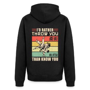 Brazilian Jiu Jitsu MMA Bjj Hugger - Unisex Premium Bio Zip Hoodie - Schwarz - Hinten - Nico (187cm)
